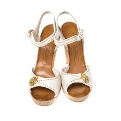 Marc Jacobs White Leather Buckle Detail Ankle Strap Wooden Platform Sandals Size 37 For Women -Cheap Marc Jacobs Store luxury women marc jacobs used shoes p223611 006