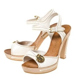 Marc Jacobs White Leather Buckle Detail Ankle Strap Wooden Platform Sandals Size 37 For Women -Cheap Marc Jacobs Store luxury women marc jacobs used shoes p223611 007