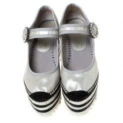 Marc Jacobs Metallic Silver Crystal Embellished Leather Suzi Mary Jane Espadrille Platforms Size 38 For Women -Cheap Marc Jacobs Store luxury women marc jacobs used shoes p225458 004