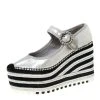 Marc Jacobs Metallic Silver Crystal Embellished Leather Suzi Mary Jane Espadrille Platforms Size 38 For Women
