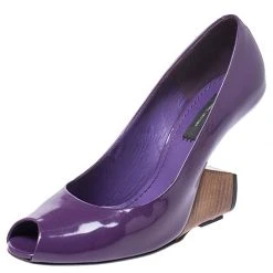 Marc Jacobs Purple Patent Leather Peep Toe Reverse Heel Pumps Size 38 For Women