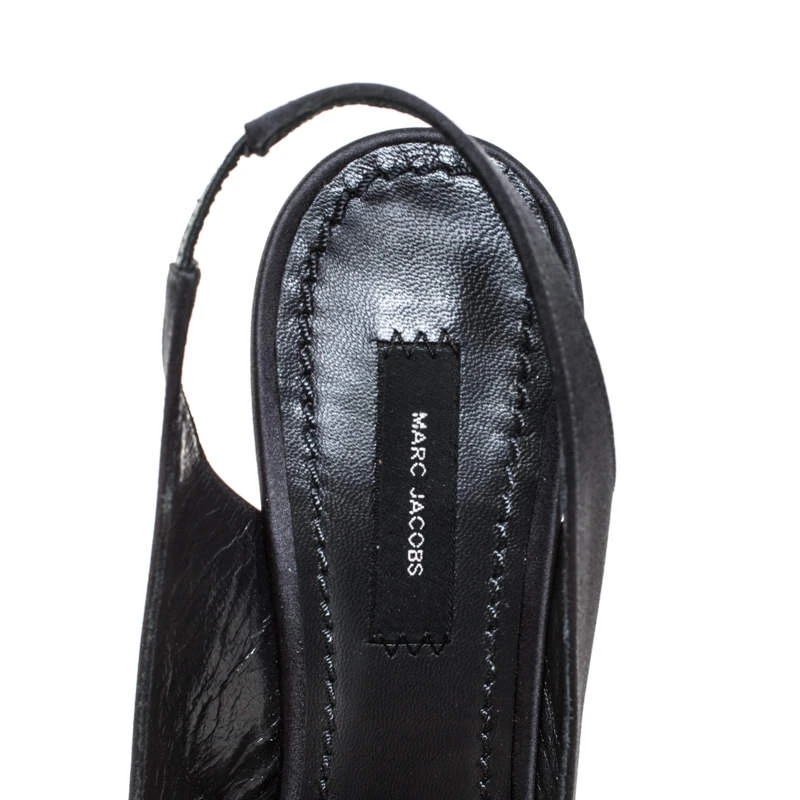 Marc Jacobs Graphite Satin Ruffle And Rose Detail Round Toe Slingback Sandals Size 36.5 For Women 7 Marc Jacobs Graphite Satin Ruffle And Rose Detail Round Toe Slingback Sandals Size 36.5 For Women - Image 7