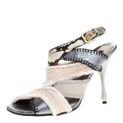 Marc Jacobs Multicolor Canvas, Leather And Python Slingback Sandals Size 40 For Women