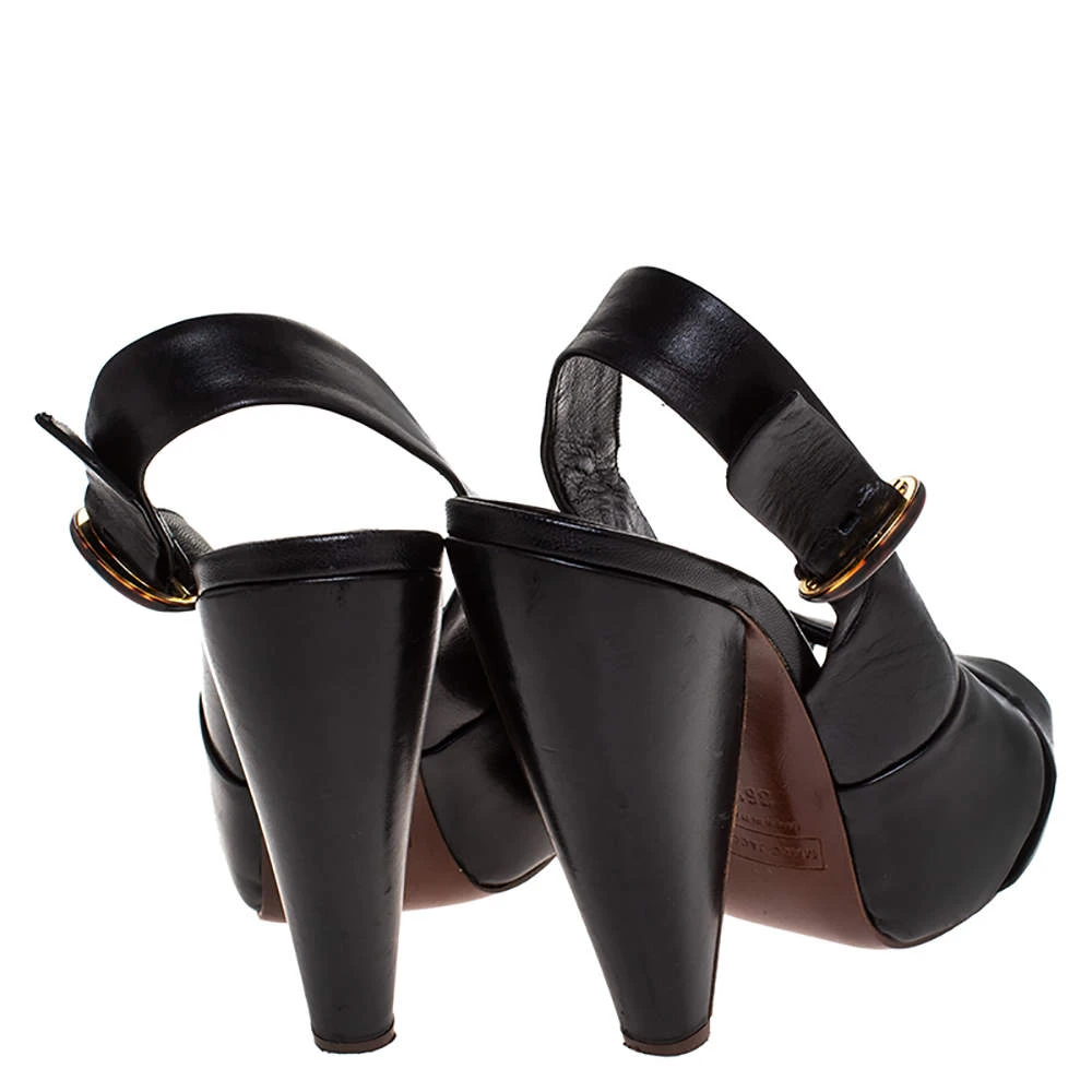 Marc Jacobs Black Leather Crisscross Slingback Platform Sandals Size 36.5 For Women 5 Marc Jacobs Black Leather Crisscross Slingback Platform Sandals Size 36.5 For Women - Image 5