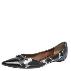 Marc Jacobs Black/Silver Leather And Patent Pointed Toe Bow Ballet Flats Size 40 For Women