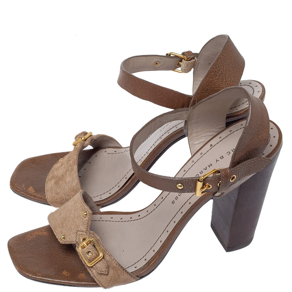 Marc Jacobs Brown Pony Hair And Leather Ankle Strap Sandals Size 39.5 For Women 4 Marc Jacobs Brown Pony Hair And Leather Ankle Strap Sandals Size 39.5 For Women - Image 4