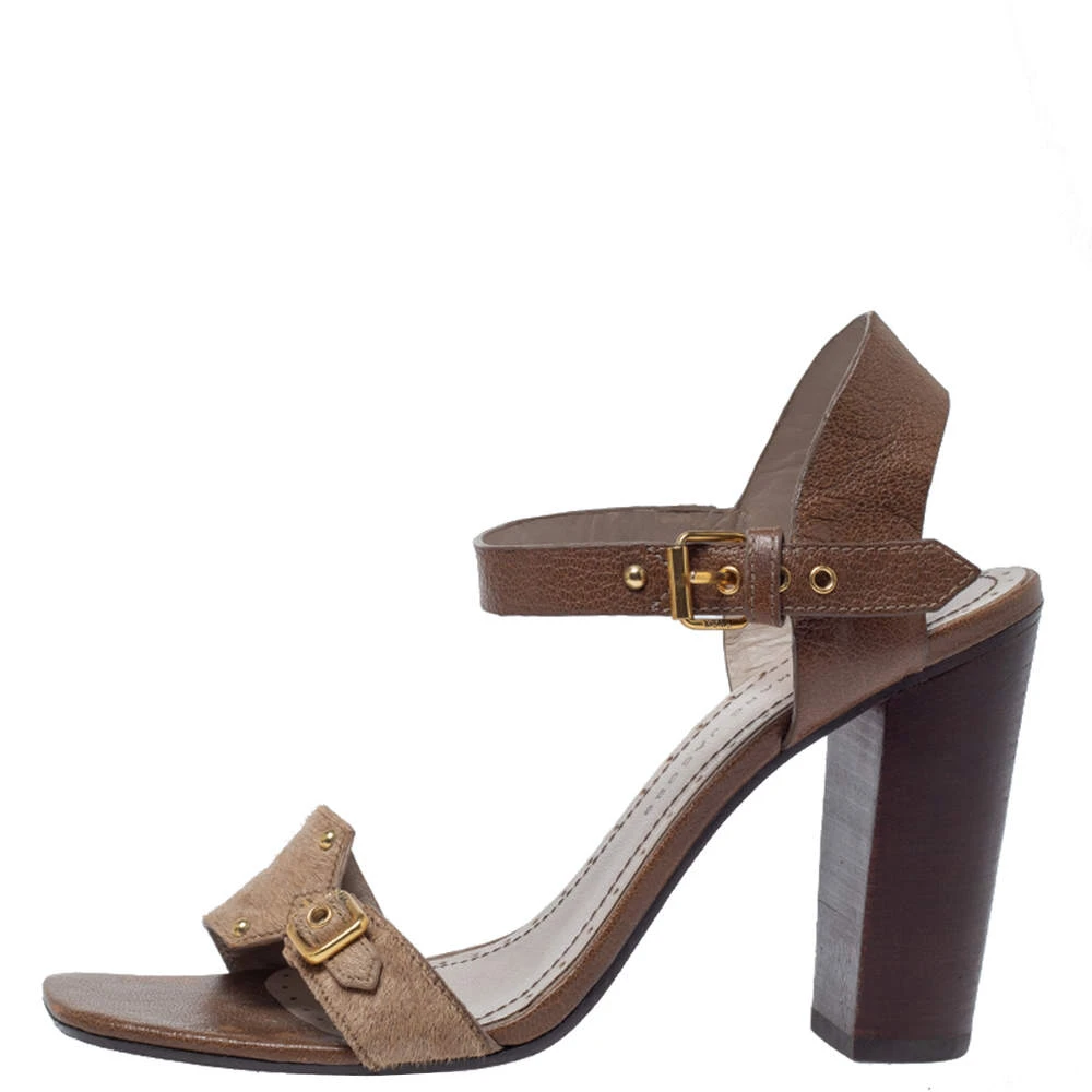 Marc Jacobs Brown Pony Hair And Leather Ankle Strap Sandals Size 39.5 For Women 2 Marc Jacobs Brown Pony Hair And Leather Ankle Strap Sandals Size 39.5 For Women - Image 2