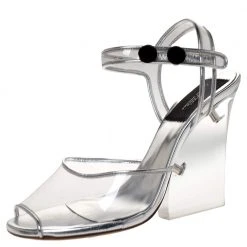 Marc Jacobs Silver PVC And Leather Plexiglass Heel Sandals Size 35 For Women