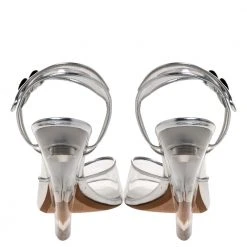 Marc Jacobs Silver PVC And Leather Plexiglass Heel Sandals Size 35 For Women -Cheap Marc Jacobs Store luxury women marc jacobs used shoes p310528 005
