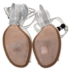 Marc Jacobs Silver PVC And Leather Plexiglass Heel Sandals Size 35 For Women -Cheap Marc Jacobs Store luxury women marc jacobs used shoes p310528 008