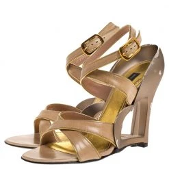 Marc Jacobs Beige Leather And Gold Piping Heart Wedge Ankle Strap Sandals Size 36.5 For Women -Cheap Marc Jacobs Store luxury women marc jacobs used shoes p316798 001