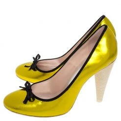 Marc Jacobs Metallic Green Leather Bow Cone Heel Pumps Size 38 For Women -Cheap Marc Jacobs Store luxury women marc jacobs used shoes p326744 002