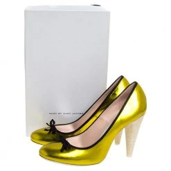 Marc Jacobs Metallic Green Leather Bow Cone Heel Pumps Size 38 For Women -Cheap Marc Jacobs Store luxury women marc jacobs used shoes p326744 004