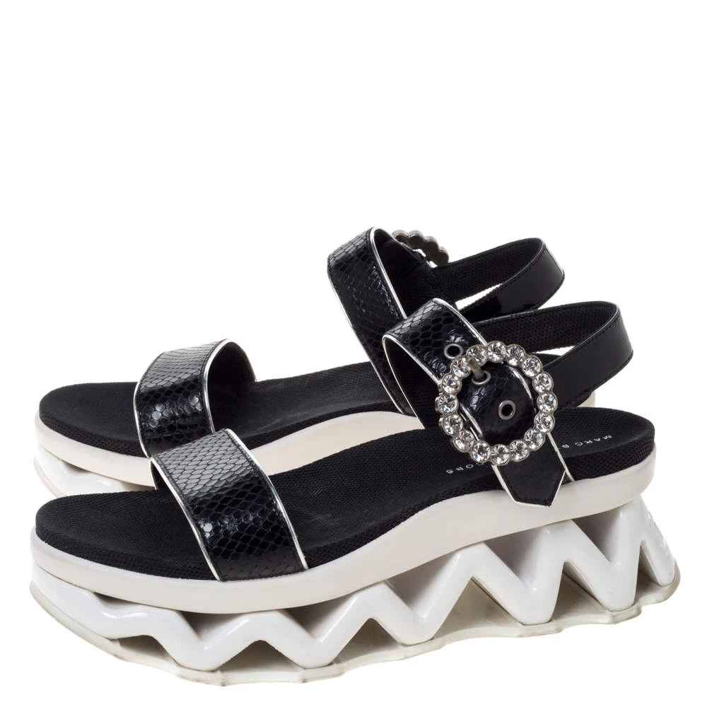 Marc By Marc Jacobs Black Python Embossed Leather Ninj Crystal Embellished Ankle Strap Sandals Size 38 For Women 4 Marc By Marc Jacobs Black Python Embossed Leather Ninj Crystal Embellished Ankle Strap Sandals Size 38 For Women - Image 4