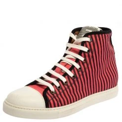 Marc Jacobs Pink/Black Canvas And Leather Striped Lace High Top Sneakers Size 41 For Women