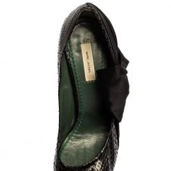 Marc Jacobs Black Python Leather Side Bow Pointed Toe Pumps Size 39.5 For Women -Cheap Marc Jacobs Store luxury women marc jacobs used shoes p349498 001