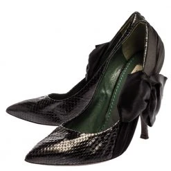 Marc Jacobs Black Python Leather Side Bow Pointed Toe Pumps Size 39.5 For Women -Cheap Marc Jacobs Store luxury women marc jacobs used shoes p349498 003