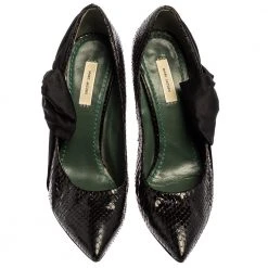 Marc Jacobs Black Python Leather Side Bow Pointed Toe Pumps Size 39.5 For Women -Cheap Marc Jacobs Store luxury women marc jacobs used shoes p349498 007