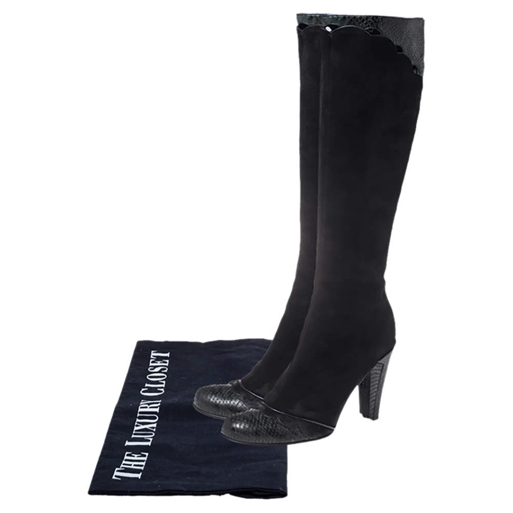 Marc Jacobs Black Python Embossed Leather And Suede Knee High Boots Size 39.5 For Women 8 Marc Jacobs Black Python Embossed Leather And Suede Knee High Boots Size 39.5 For Women - Image 8