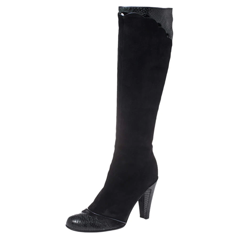 Marc Jacobs Black Python Embossed Leather And Suede Knee High Boots Size 39.5 For Women 1 Marc Jacobs Black Python Embossed Leather And Suede Knee High Boots Size 39.5 For Women