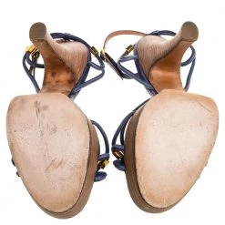 Marc Jacobs Blue Leather Strappy Ankle Strap Platform Sandals Size 40 For Women -Cheap Marc Jacobs Store luxury women marc jacobs used shoes p352589 004