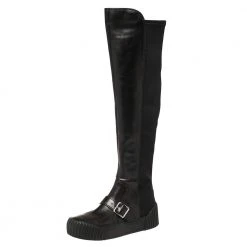 Marc Jacobs Black Leather And Neoprene Knee Length Boots Size 37 For Women