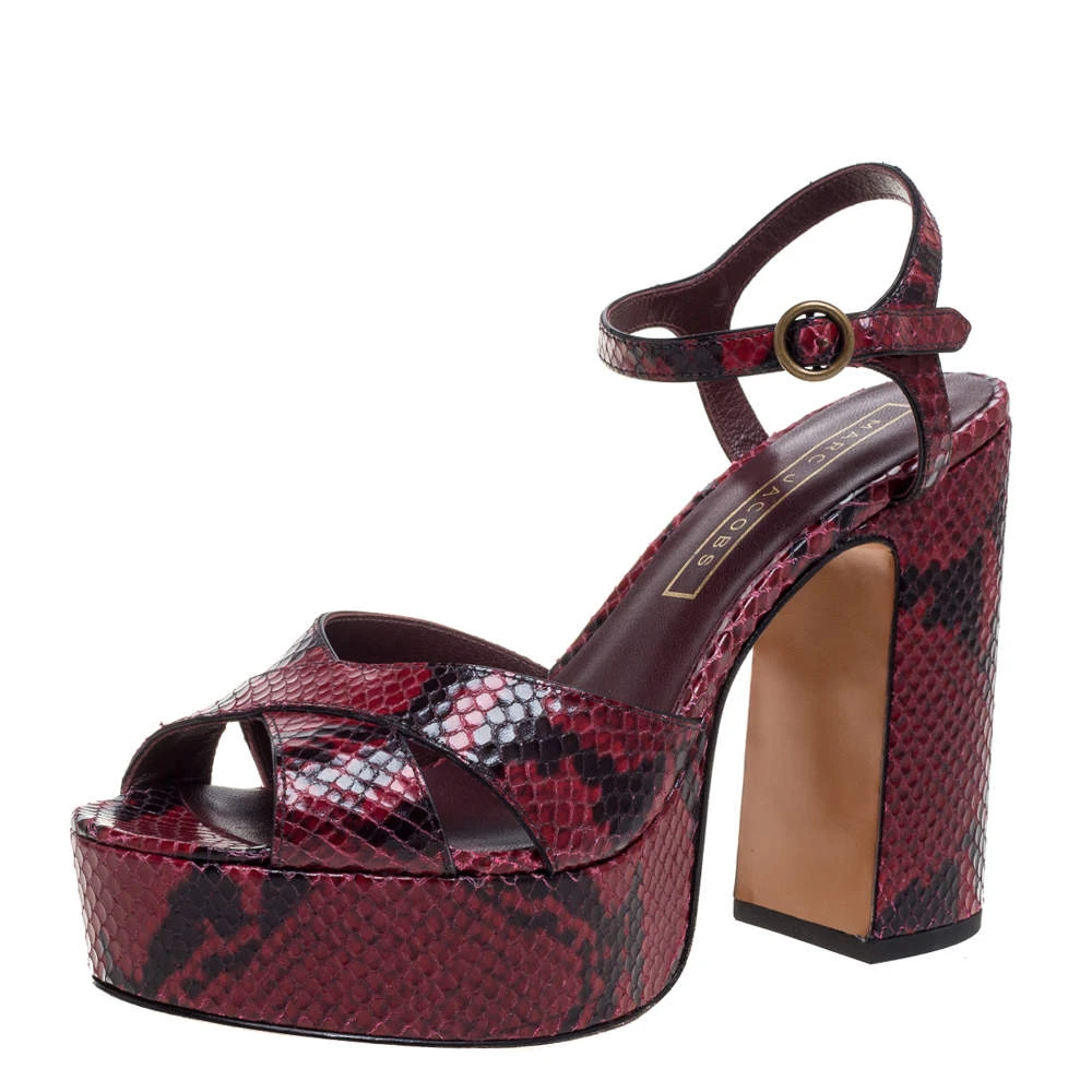 Marc Jacobs Red/Black Python Effect Leather Debbie Platform Sandals Size 40 For Women 1 Marc Jacobs Red/Black Python Effect Leather Debbie Platform Sandals Size 40 For Women