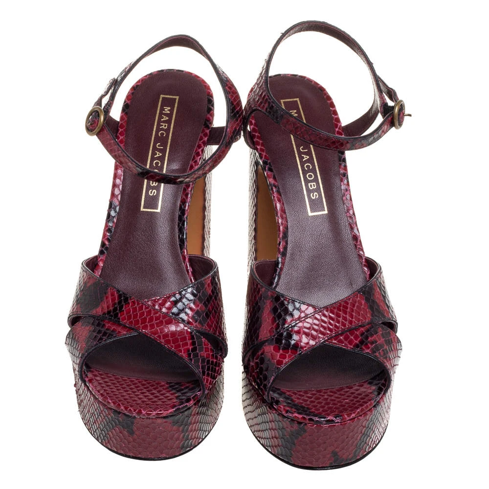 Marc Jacobs Red/Black Python Effect Leather Debbie Platform Sandals Size 40 For Women 3 Marc Jacobs Red/Black Python Effect Leather Debbie Platform Sandals Size 40 For Women - Image 3