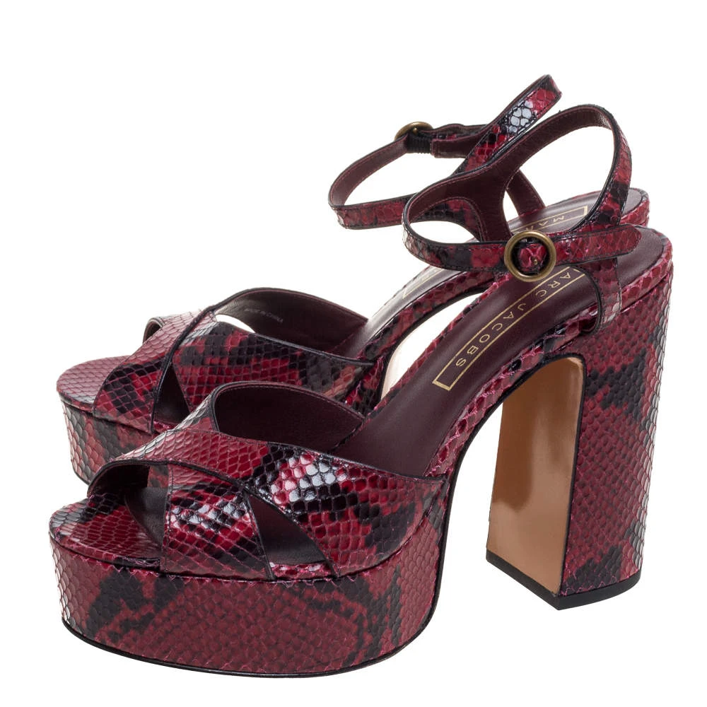 Marc Jacobs Red/Black Python Effect Leather Debbie Platform Sandals Size 40 For Women 4 Marc Jacobs Red/Black Python Effect Leather Debbie Platform Sandals Size 40 For Women - Image 4