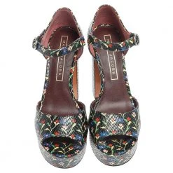 Marc Jacobs Multicolor Snake Embossed Leather Sky Floral Platform Sandals Size 38 For Women -Cheap Marc Jacobs Store luxury women marc jacobs used shoes p355645 001