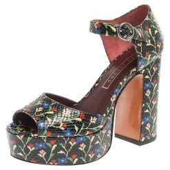 Marc Jacobs Multicolor Snake Embossed Leather Sky Floral Platform Sandals Size 38 For Women