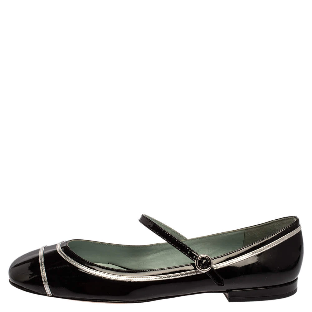 Marc Jacobs Black/ Silver Patent Leather Poppy Mary Jane Ballerina Flat Size 39.5 For Women 2 Marc Jacobs Black/ Silver Patent Leather Poppy Mary Jane Ballerina Flat Size 39.5 For Women - Image 2