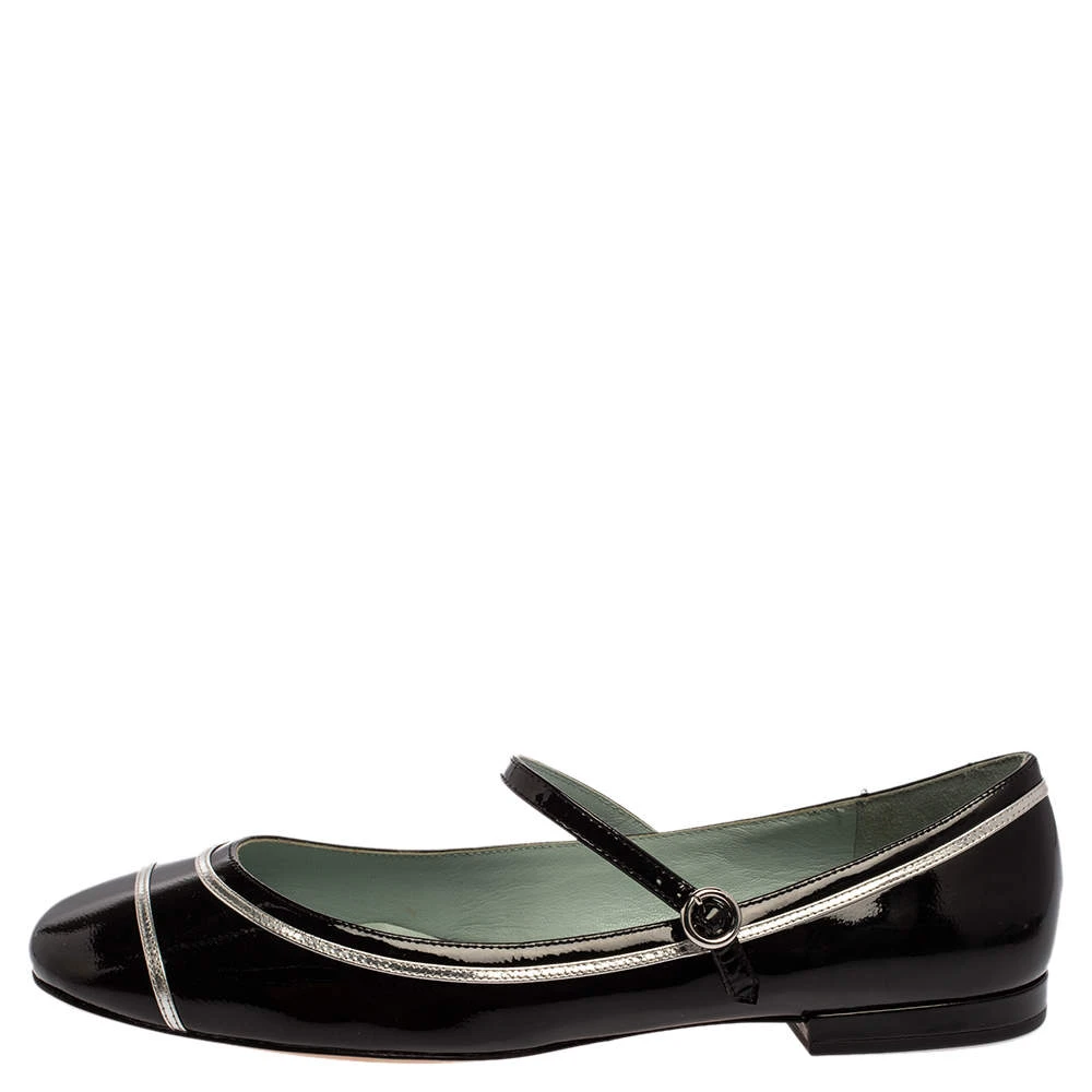 Marc Jacobs Black/ Silver Patent Leather Poppy Mary Jane Ballerina Flat Size 40 For Women 2 Marc Jacobs Black/ Silver Patent Leather Poppy Mary Jane Ballerina Flat Size 40 For Women - Image 2