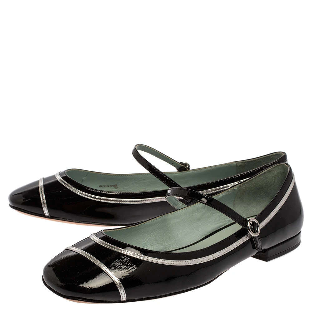 Marc Jacobs Black/ Silver Patent Leather Poppy Mary Jane Ballerina Flat Size 40 For Women 4 Marc Jacobs Black/ Silver Patent Leather Poppy Mary Jane Ballerina Flat Size 40 For Women - Image 4