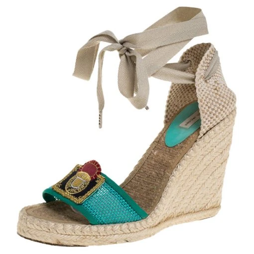 Marc Jacobs Multicolor Mesh And Woven Canvas Wedge Espadrilles Ankle Wrap Sandals Size 37 For Women -Cheap Marc Jacobs Store luxury women marc jacobs used shoes p360316 005