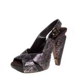 Marc Jacobs Black/Bronze Snakeskin Platform Sandals Size 38 For Women