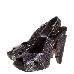 Marc Jacobs Black/Bronze Snakeskin Platform Sandals Size 38 For Women -Cheap Marc Jacobs Store luxury women marc jacobs used shoes p367330 008