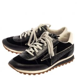 Marc Jacobs Black/White Velvet And Leather Lightening Bolt Sneakers Size 39 For Women -Cheap Marc Jacobs Store luxury women marc jacobs used shoes p384746 006