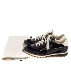 Marc Jacobs Black/White Velvet And Leather Lightening Bolt Sneakers Size 39 For Women -Cheap Marc Jacobs Store luxury women marc jacobs used shoes p384746 008