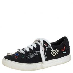 Marc Jacobs Black Canvas Patches And Embellished Low Top Sneakers Size 39 For Women