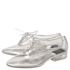 Marc Jacobs Silver PVC And Leather Transparent Clear Heel Oxfords Size 41 For Women -Cheap Marc Jacobs Store luxury women marc jacobs used shoes p398612 006