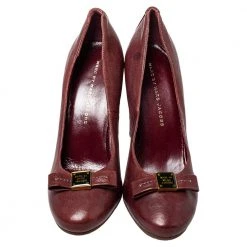 Marc By Marc Jacobs Burgundy Leather Bow Wooden Heel Pumps Sze 38 For Women -Cheap Marc Jacobs Store luxury women marc jacobs used shoes p409273 002