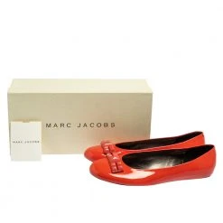Marc Jacobs Orange Patent Leather Embellished Bow Ballet Flats Size 37.5 For Women -Cheap Marc Jacobs Store luxury women marc jacobs used shoes p421864 001