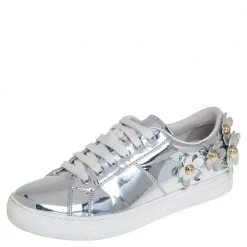 Marc Jacobs Silver Patent Leather Daisy Low Top Sneakers Size 41 For Women