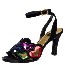 Marc Jacobs Multicolor Suede And Leather Heart Cut Out Ankle Strap Sandals Size 39.5 For Women
