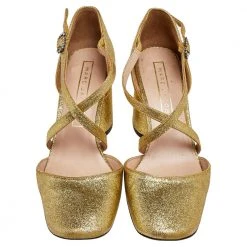 Marc Jacobs Gold Glitter Ankle Strap Sandals Size 36.5 For Women -Cheap Marc Jacobs Store luxury women marc jacobs used shoes p495277 007