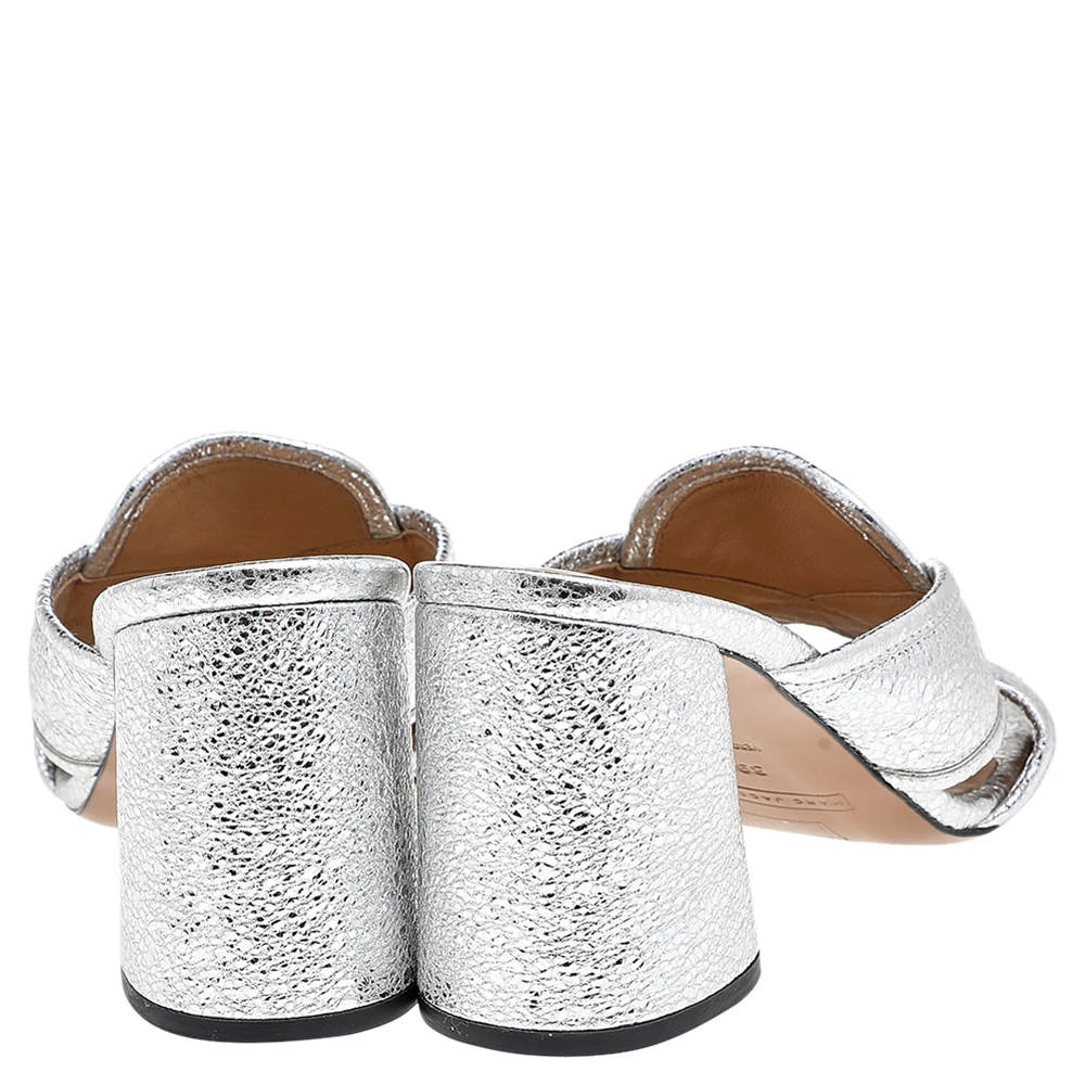Marc Jacobs Metallic Silver Crackle Leather Criss Cross Slide Sandals Size 39 For Women 5 Marc Jacobs Metallic Silver Crackle Leather Criss Cross Slide Sandals Size 39 For Women - Image 5