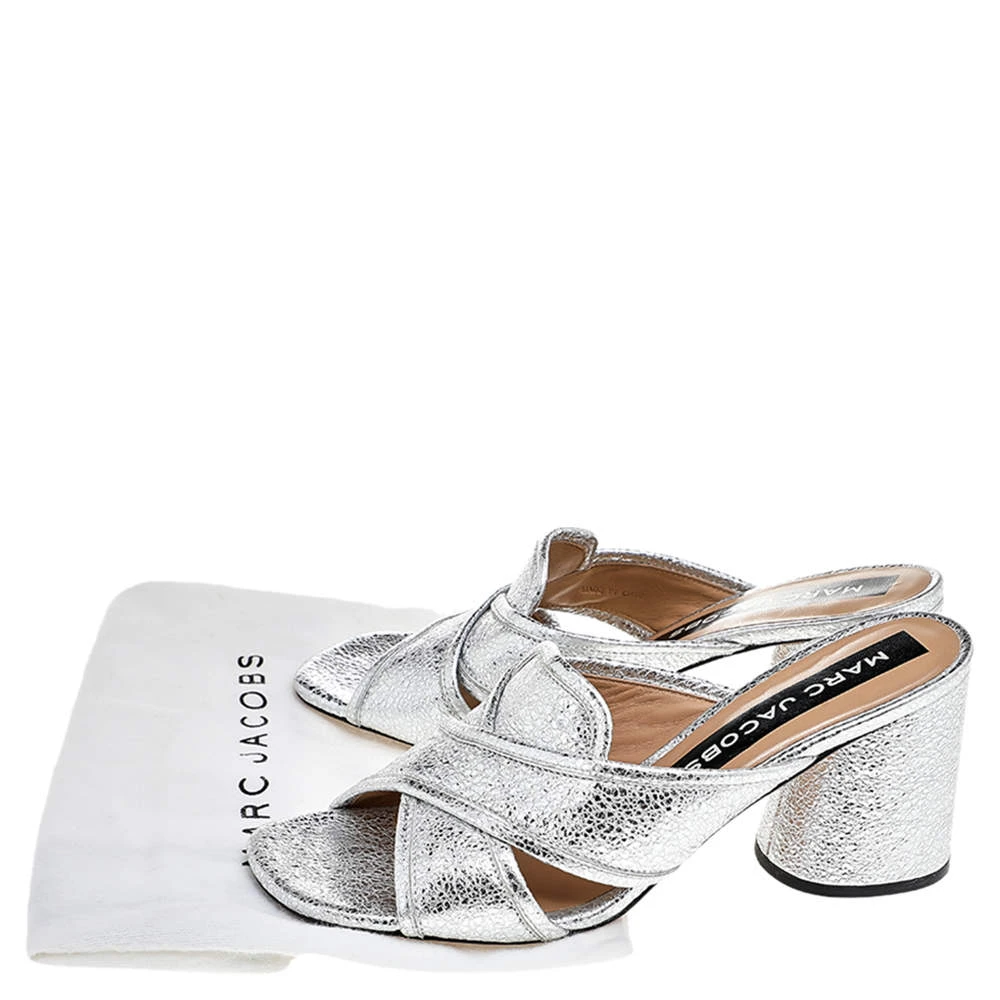 Marc Jacobs Metallic Silver Crackle Leather Criss Cross Slide Sandals Size 39 For Women 8 Marc Jacobs Metallic Silver Crackle Leather Criss Cross Slide Sandals Size 39 For Women - Image 8