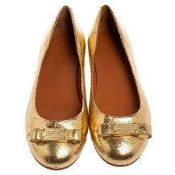Marc Jacobs Gold Leather Bow Ballet Flats Size 37 For Women -Cheap Marc Jacobs Store luxury women marc jacobs used shoes p526941 002