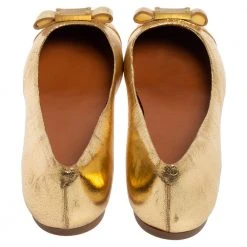 Marc Jacobs Gold Leather Bow Ballet Flats Size 37 For Women -Cheap Marc Jacobs Store luxury women marc jacobs used shoes p526941 004